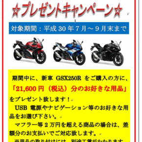 スズキ GSX250R 用品プレゼントキャンペーン延長！